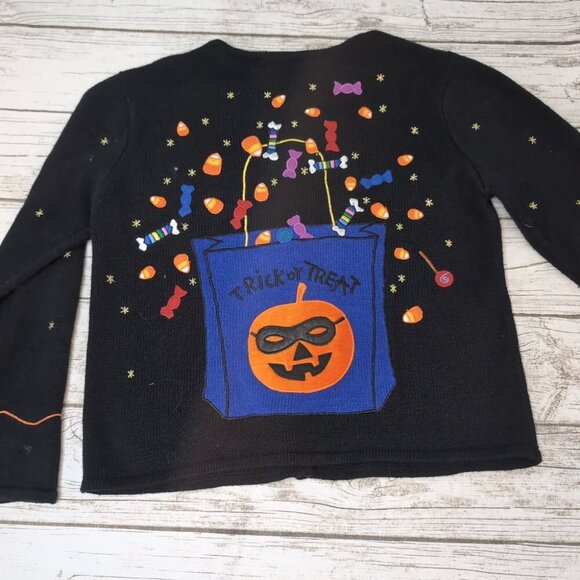 Segue Boo! Halloween Cardigan Sweater Black Ghost Pumpkin Candy – Women’s M - Picture 7 of 8